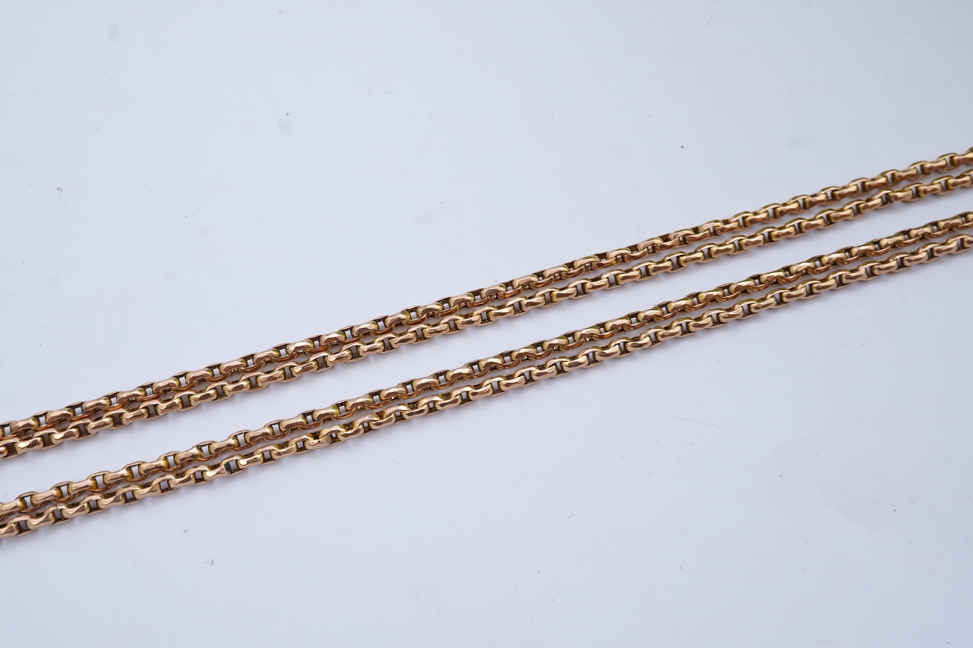 A Victorian gold long guard chain, late 19th century